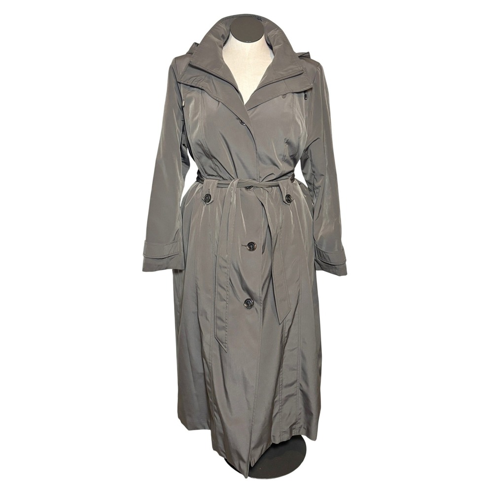 London Fog Womens Long Trench Coat Brownish/Gray Color Detachable Hood Zip In